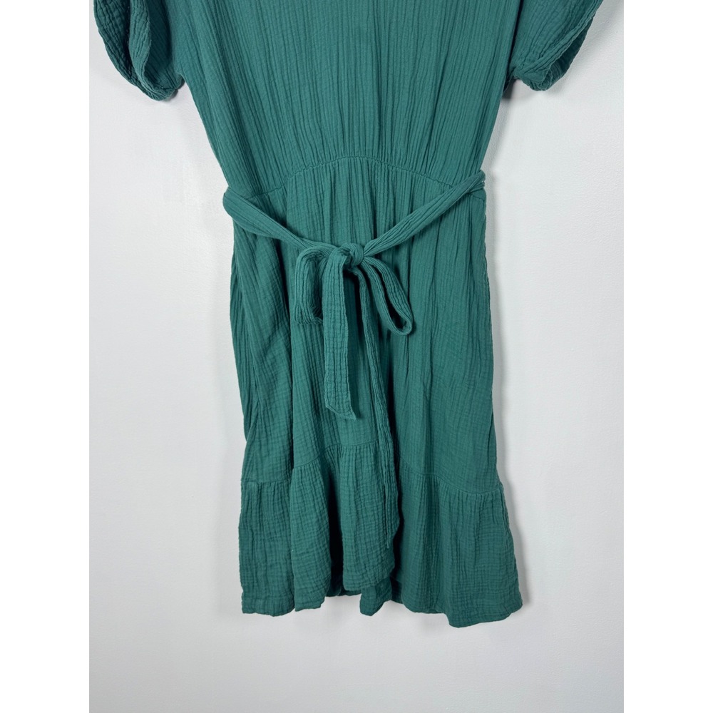 Boho Gap Womens Medium Tall Gauze Mini Dress Teal Green‎ V-Neck Tiered Belted - Picture 11 of 11